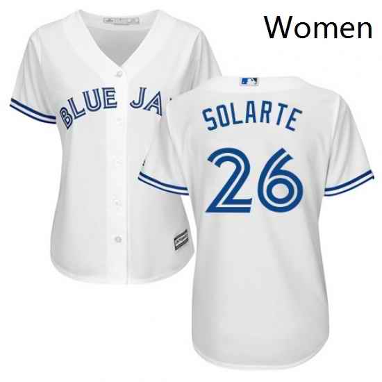 Womens Majestic Toronto Blue Jays 26 Yangervis Solarte Replica White Home MLB Jersey